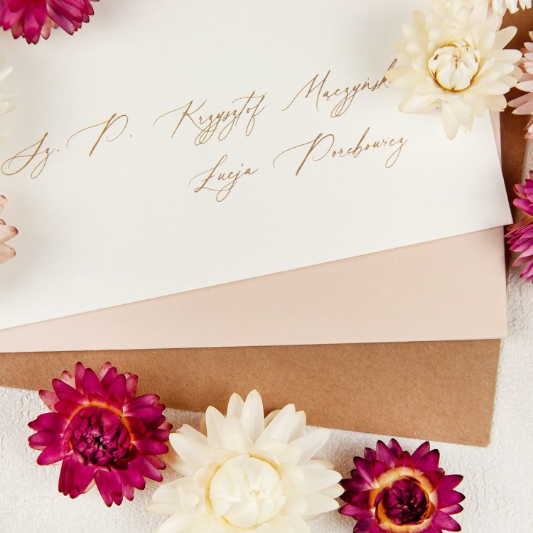 Eleganckie zaproszenia ślubne z motywem kwiatów - Lily Ecru - PRÓBKA